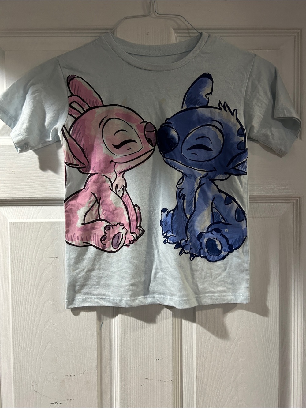 Disney Short Sleeve Tee with Pink and Blue Stitch & Angel Graphic Sz s unisex